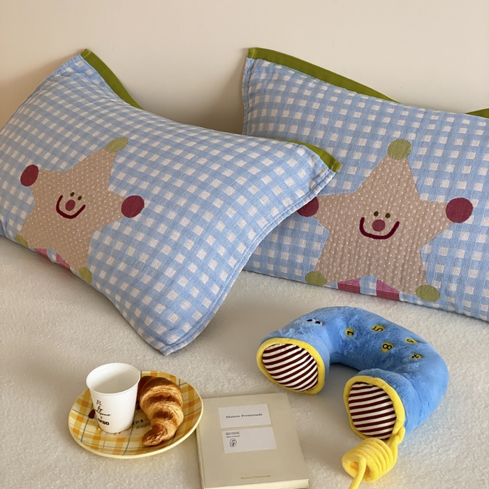 91家纺网 家纺一手货源 找家纺 麻依 2025新款治愈风全棉纯棉四层纱布枕巾 亮晶晶