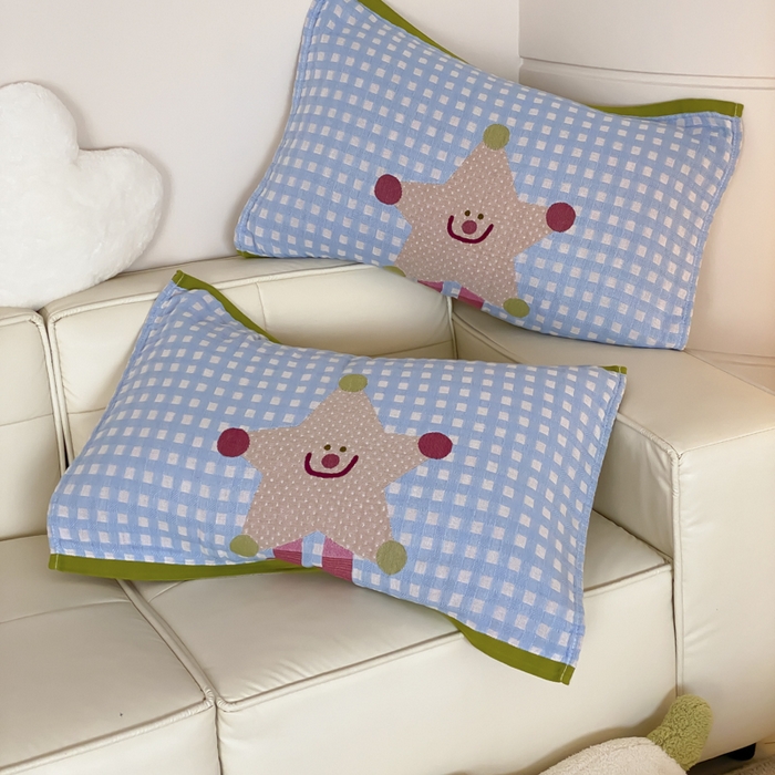 91家纺网 家纺一手货源 找家纺 麻依 2025新款治愈风全棉纯棉四层纱布枕巾 亮晶晶