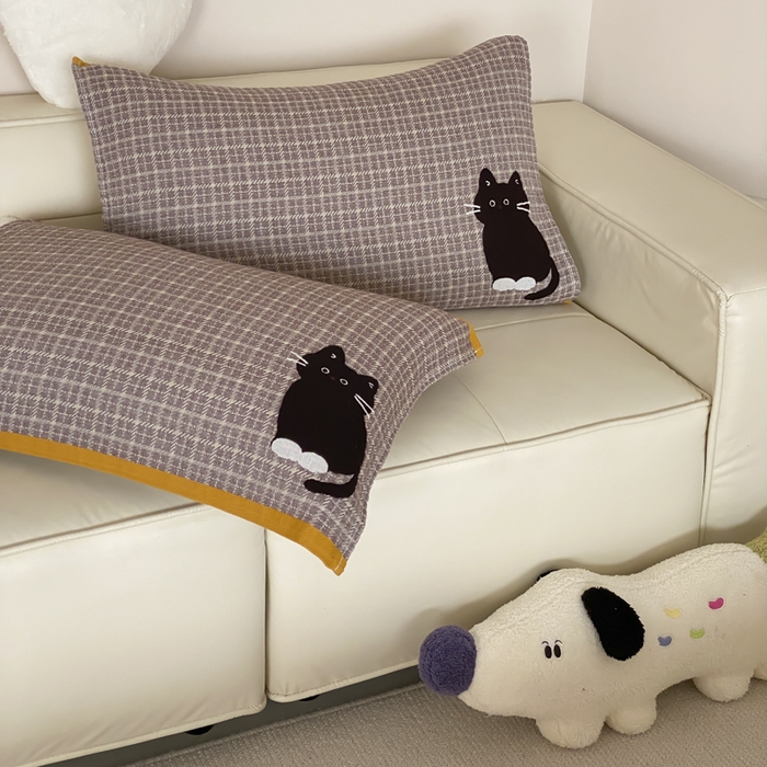 91家纺网 家纺一手货源 找家纺 麻依 2025新款治愈风全棉纯棉四层纱布枕巾 可可小猫