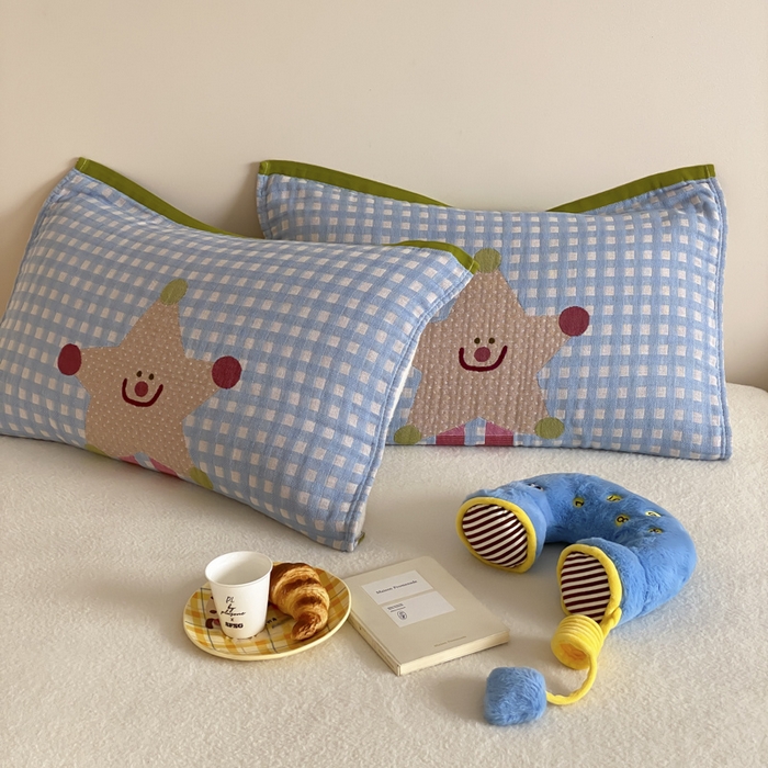 麻依 2025新款治愈风全棉纯棉四层纱布枕巾 亮晶晶