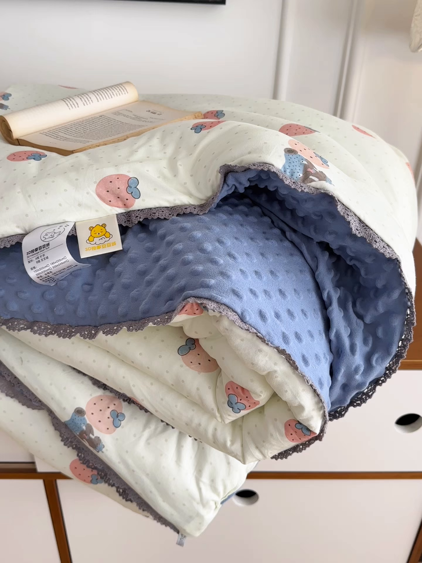 91家纺网 家纺一手货源 找家纺 （总）睡美美家纺 2025新款秋冬亲肤柔软豆豆绒花边款冬被被芯