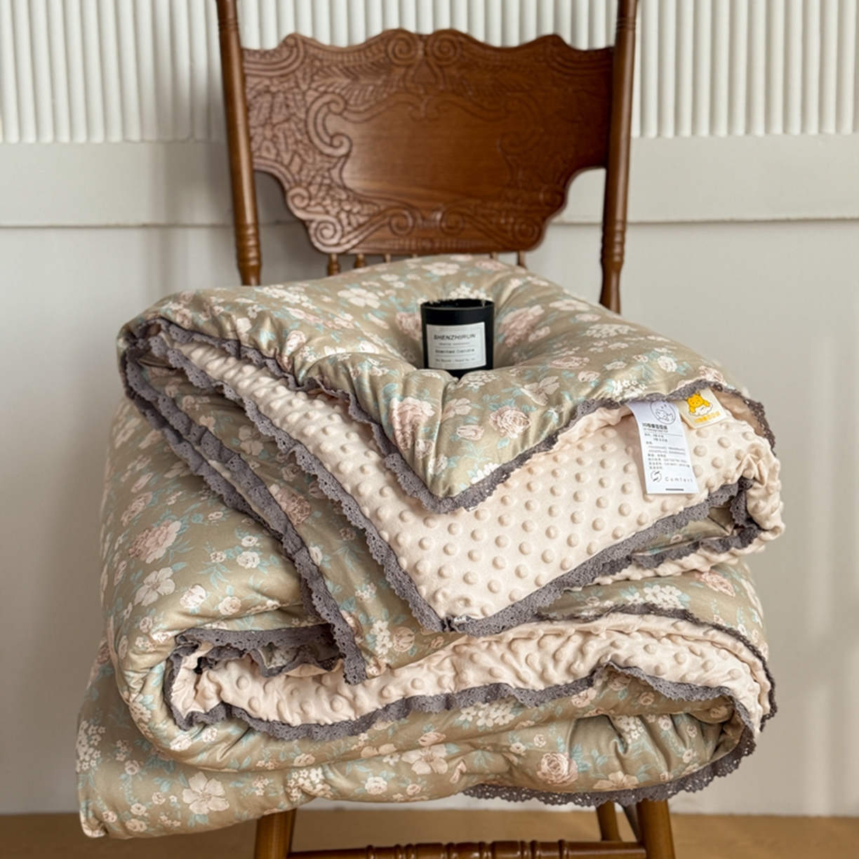 睡美美家纺 2025新款秋冬亲肤柔软豆豆绒花边款冬被被芯 西野暮色