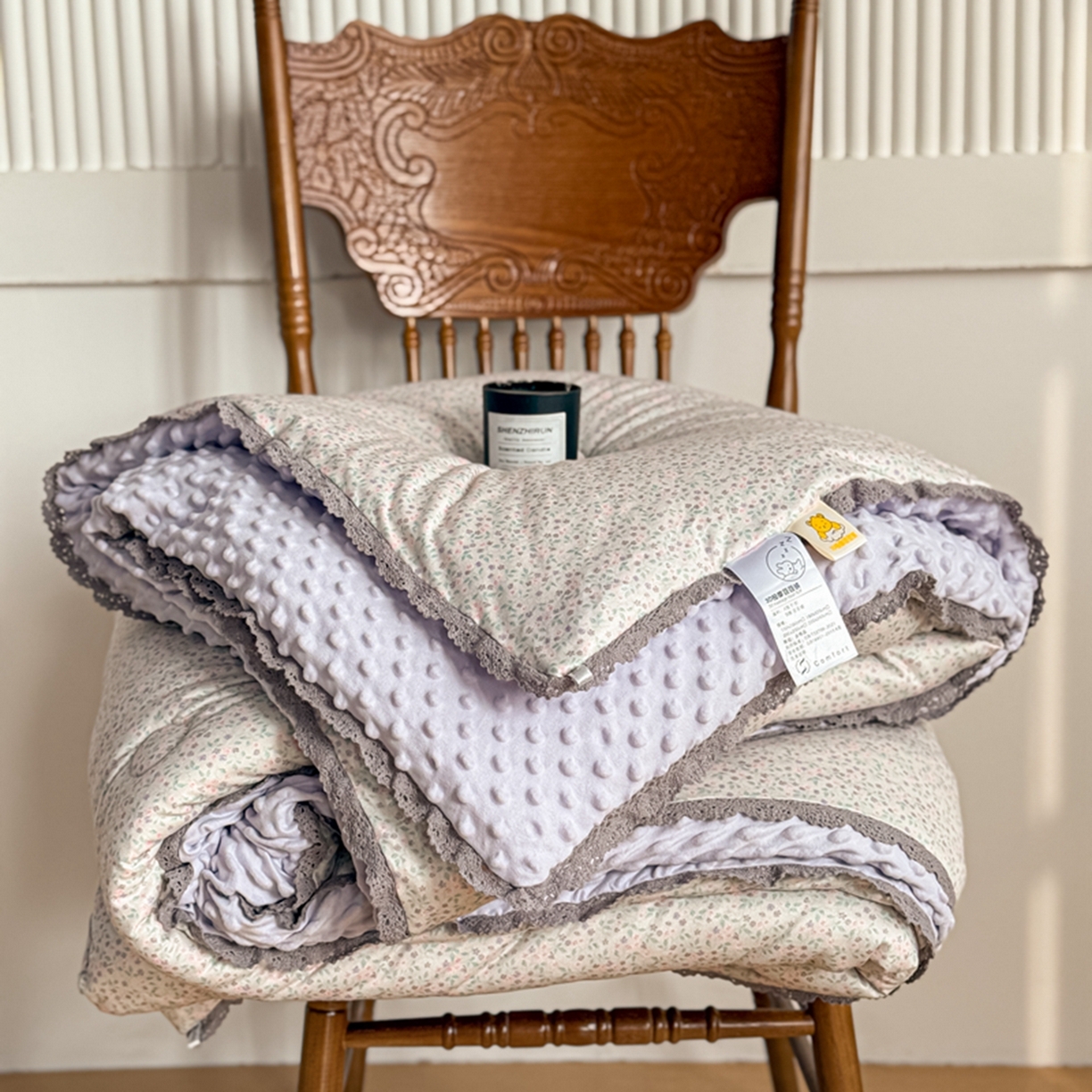 睡美美家纺 2025新款秋冬亲肤柔软豆豆绒花边款冬被被芯 紫色庄园