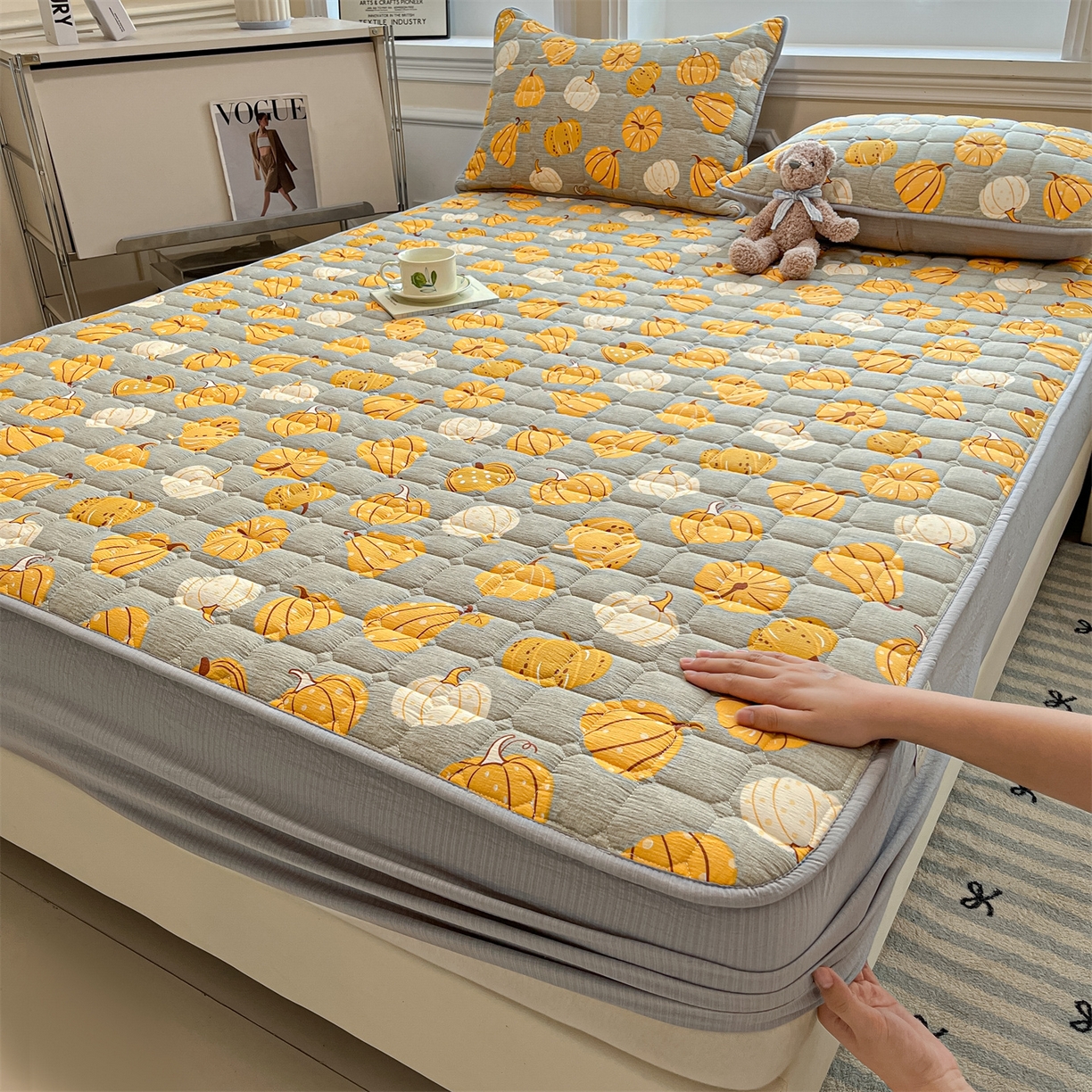 91家纺网 家纺一手货源 找家纺 （总）九亭家纺 2025新款A类皱皱纱印花防水夹棉床笠