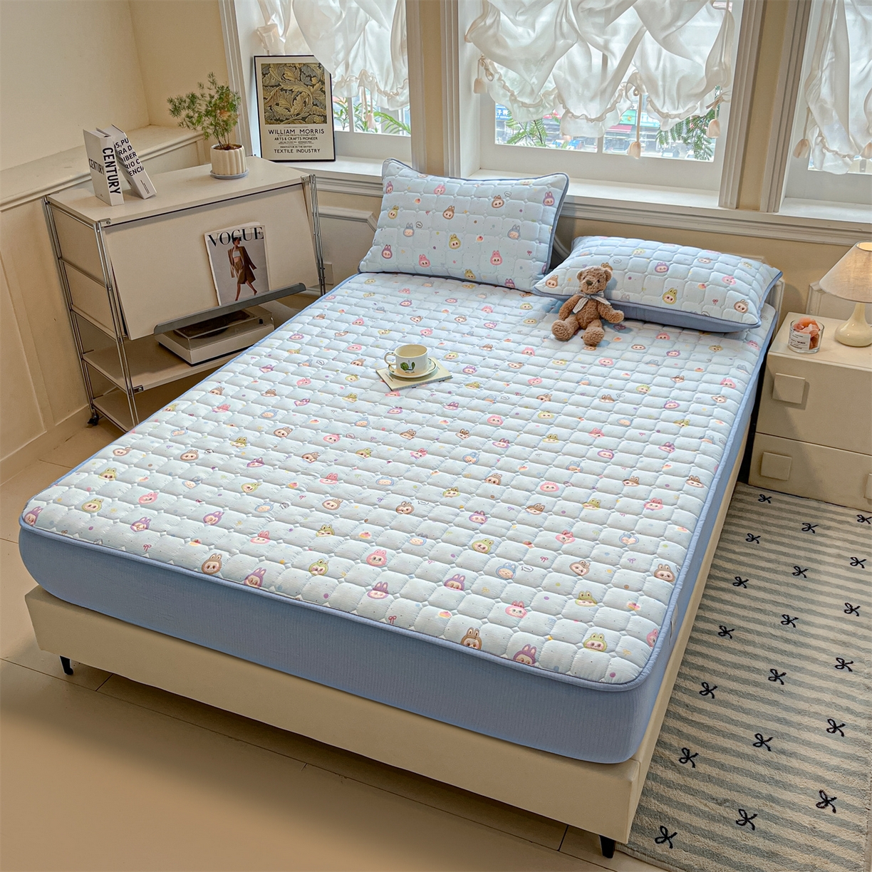 91家纺网 家纺一手货源 找家纺 九亭家纺 2025新款A类皱皱纱印花防水夹棉床笠 普通款-幻彩梦域