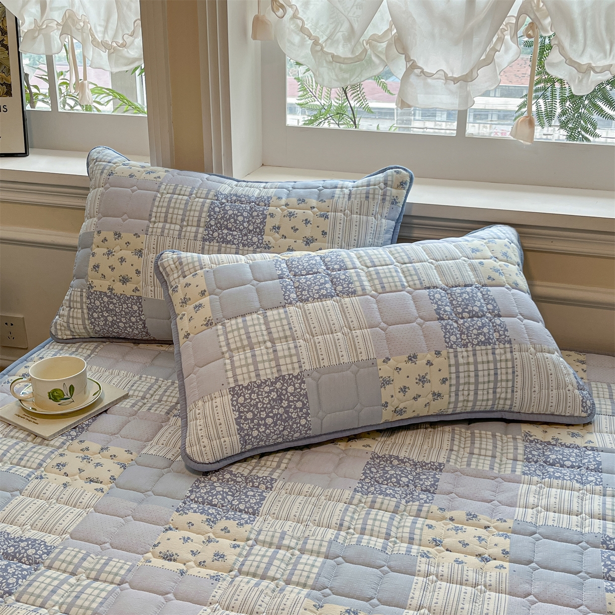 91家纺网 家纺一手货源 找家纺 九亭家纺 2025新款A类皱皱纱印花防水夹棉床笠 普通款-拼色漫眠