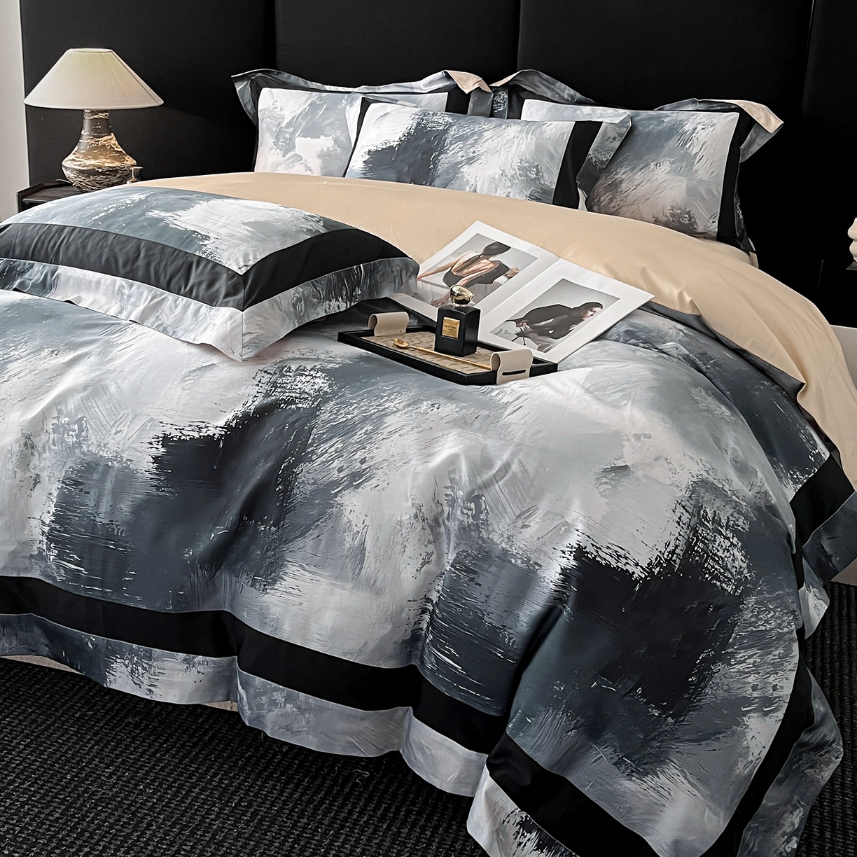 91家纺网 家纺一手货源 找家纺 置顶家纺 2025新款渲染亲肤系列数码印花四件套 渲染-香槟