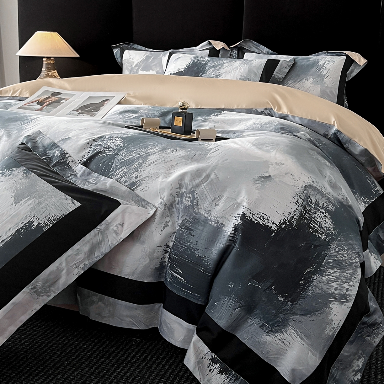 91家纺网 家纺一手货源 找家纺 置顶家纺 2025新款渲染亲肤系列数码印花四件套 渲染-香槟