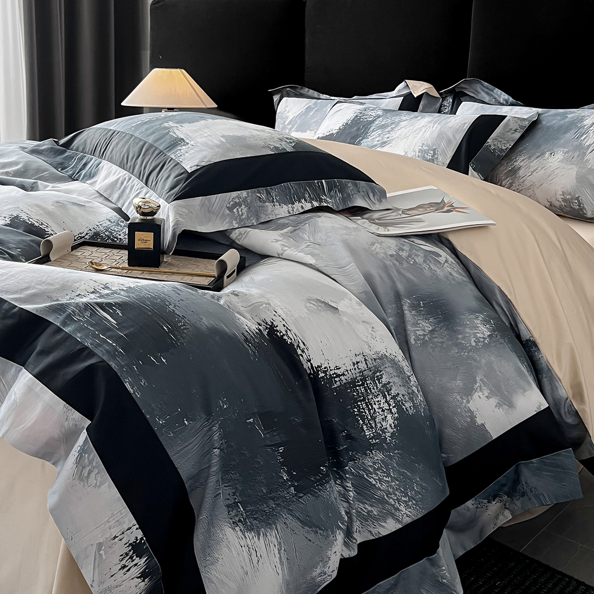 91家纺网 家纺一手货源 找家纺 置顶家纺 2025新款渲染亲肤系列数码印花四件套 渲染-香槟