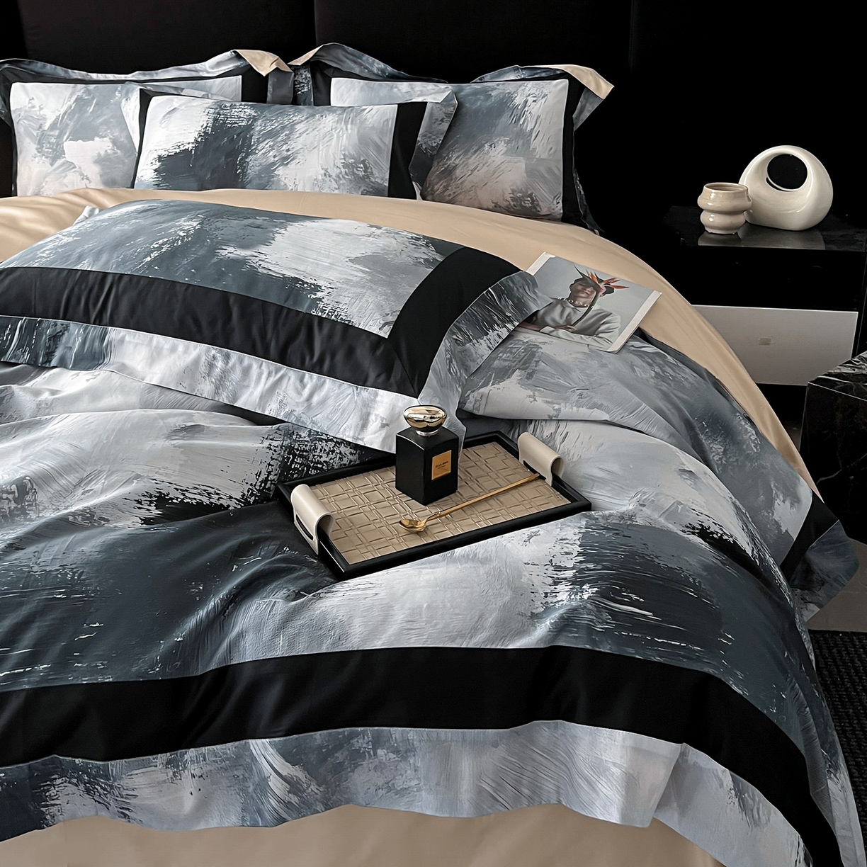 91家纺网 家纺一手货源 找家纺 置顶家纺 2025新款渲染亲肤系列数码印花四件套 渲染-香槟