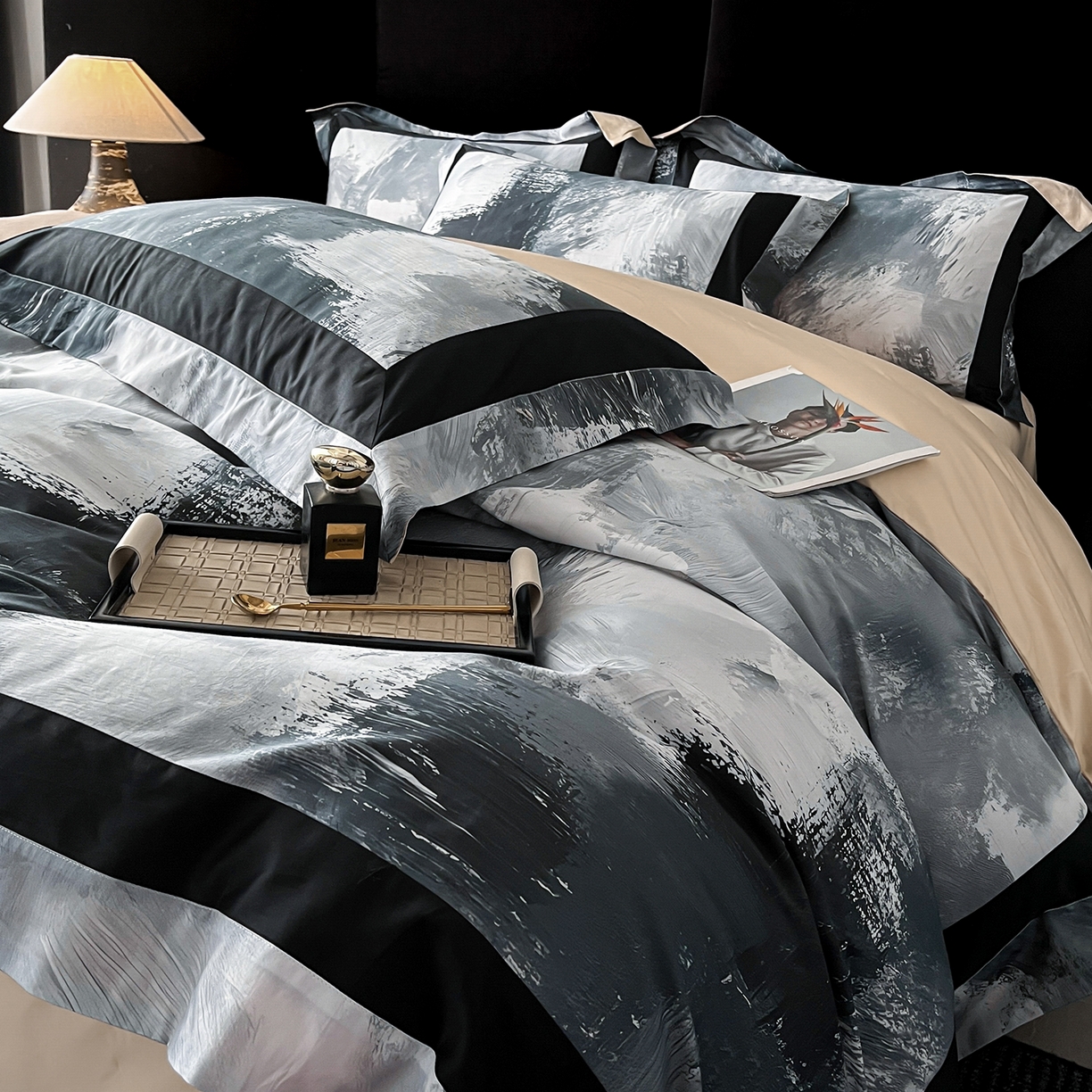 91家纺网 家纺一手货源 找家纺 置顶家纺 2025新款渲染亲肤系列数码印花四件套 渲染-香槟