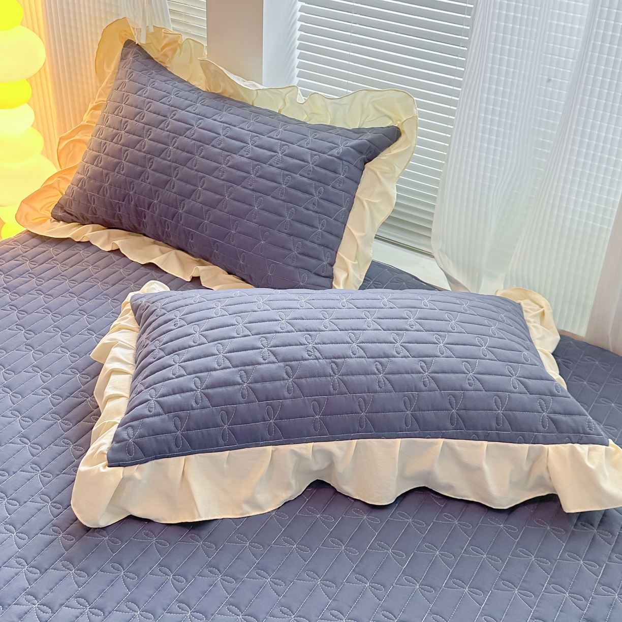 91家纺网 家纺一手货源 找家纺 （总）子钦家纺 2025新款水洗棉云朵棉花边蝴蝶结夹棉床笠单床笠