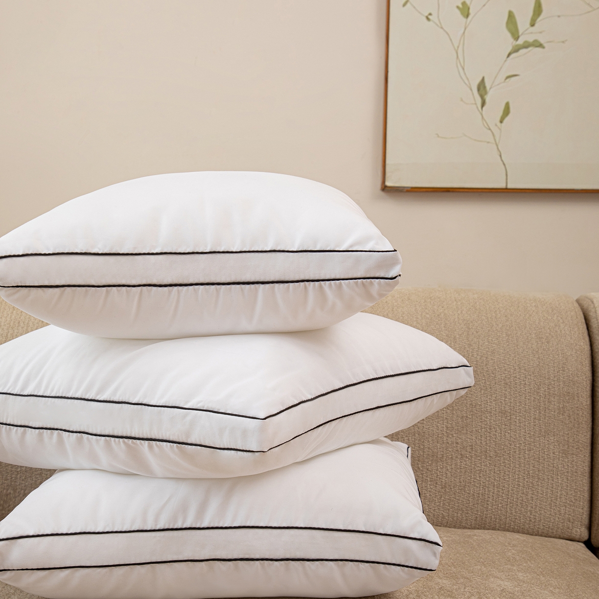 91家纺网 家纺一手货源 找家纺 （总）沐沐家纺 2025新款立体黑边磨毛枕芯