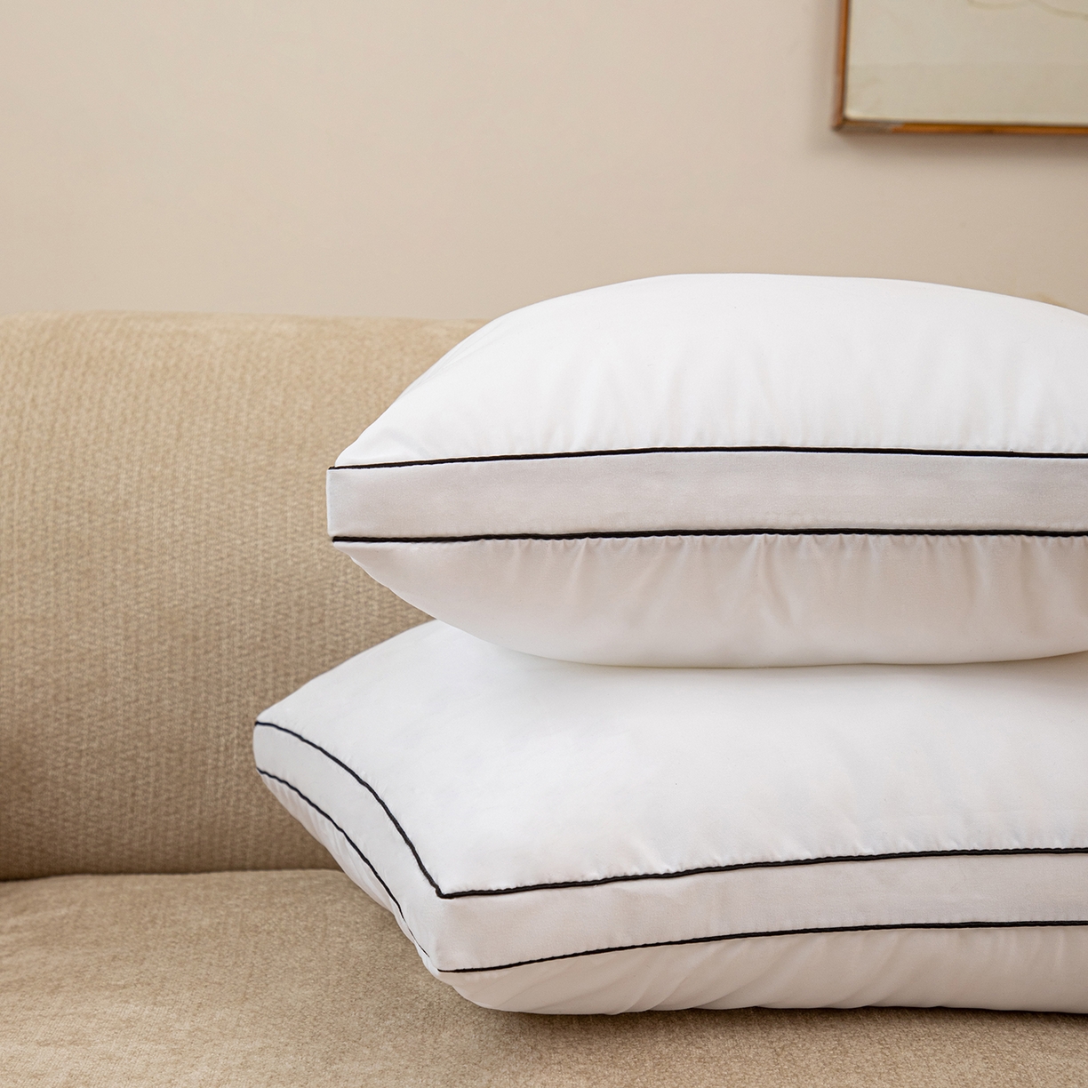 91家纺网 家纺一手货源 找家纺 （总）沐沐家纺 2025新款立体黑边磨毛枕芯