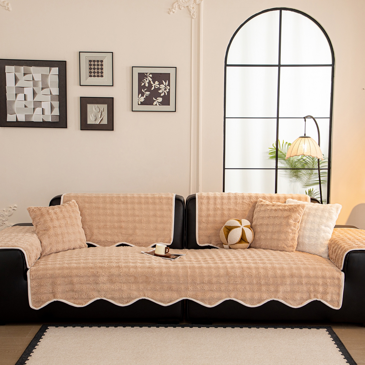 91家纺网 家纺一手货源 找家纺 沐沐家纺 2026新款兔毛沙发垫 咖色