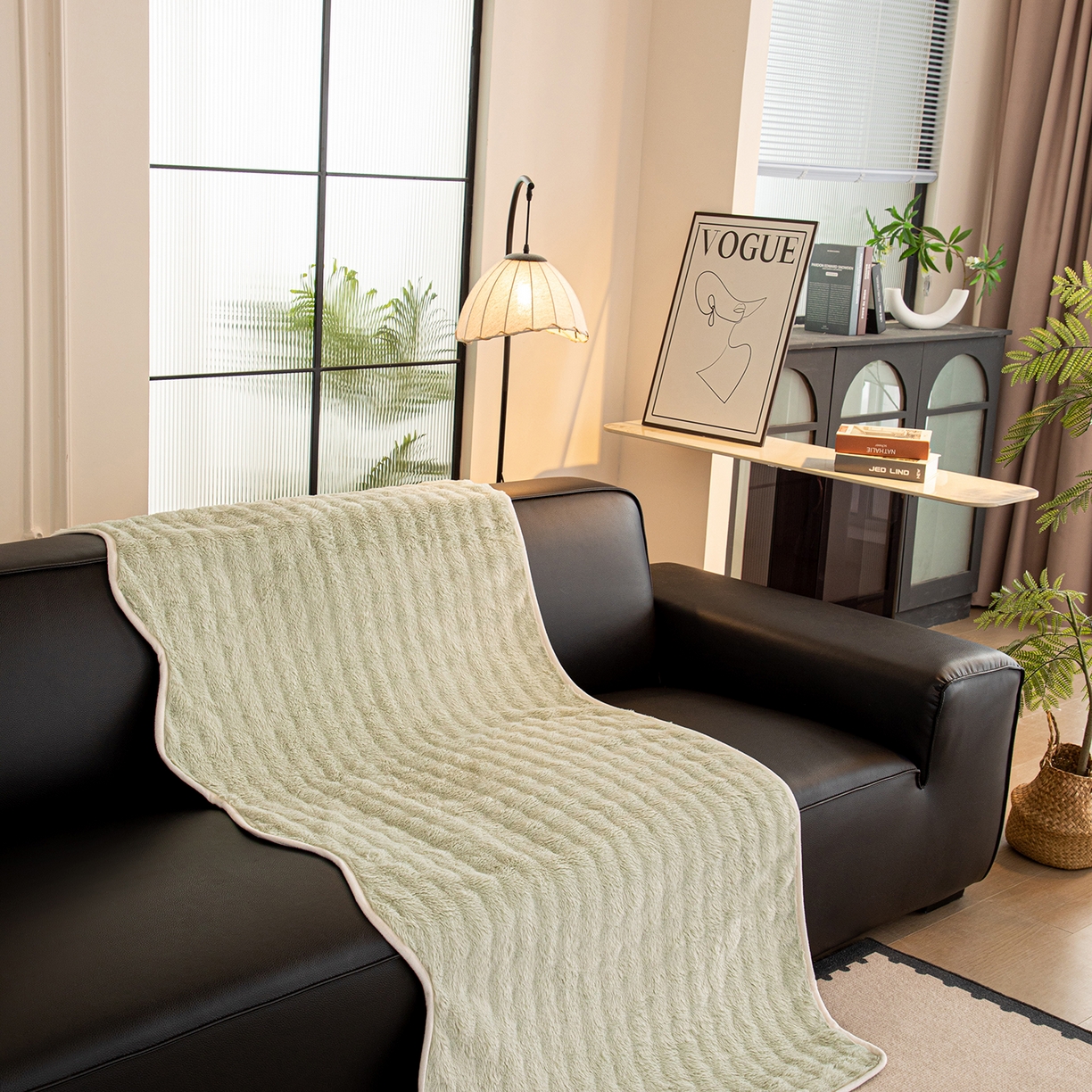 91家纺网 家纺一手货源 找家纺 沐沐家纺 2026新款兔毛沙发垫 水绿