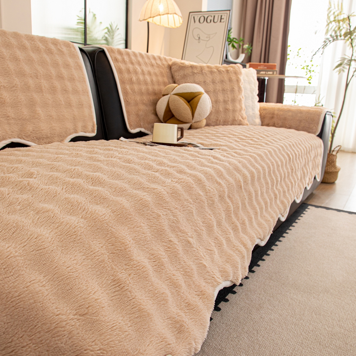 91家纺网 家纺一手货源 找家纺 沐沐家纺 2026新款兔毛沙发垫 咖色