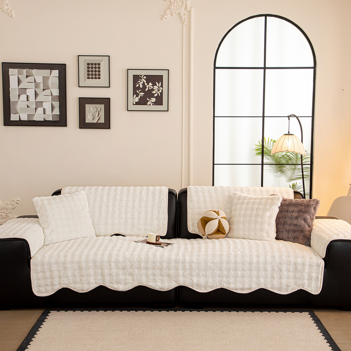 91家纺网 家纺一手货源 找家纺 沐沐家纺 2026新款兔毛沙发垫 米白