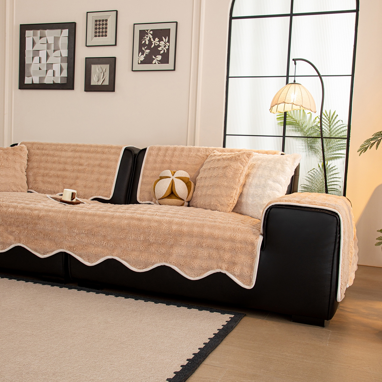 91家纺网 家纺一手货源 找家纺 沐沐家纺 2026新款兔毛沙发垫 咖色