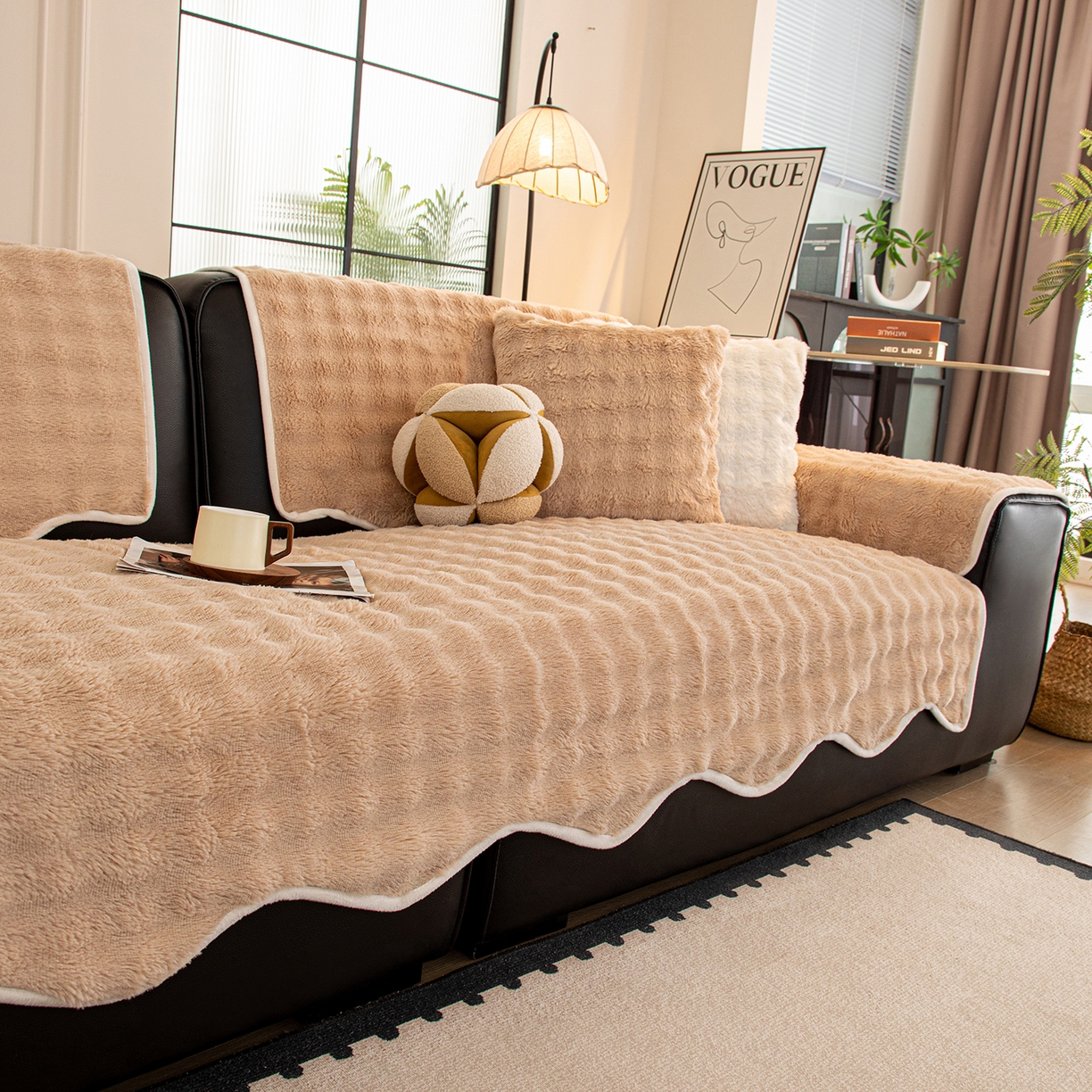 91家纺网 家纺一手货源 找家纺 沐沐家纺 2026新款兔毛沙发垫 咖色