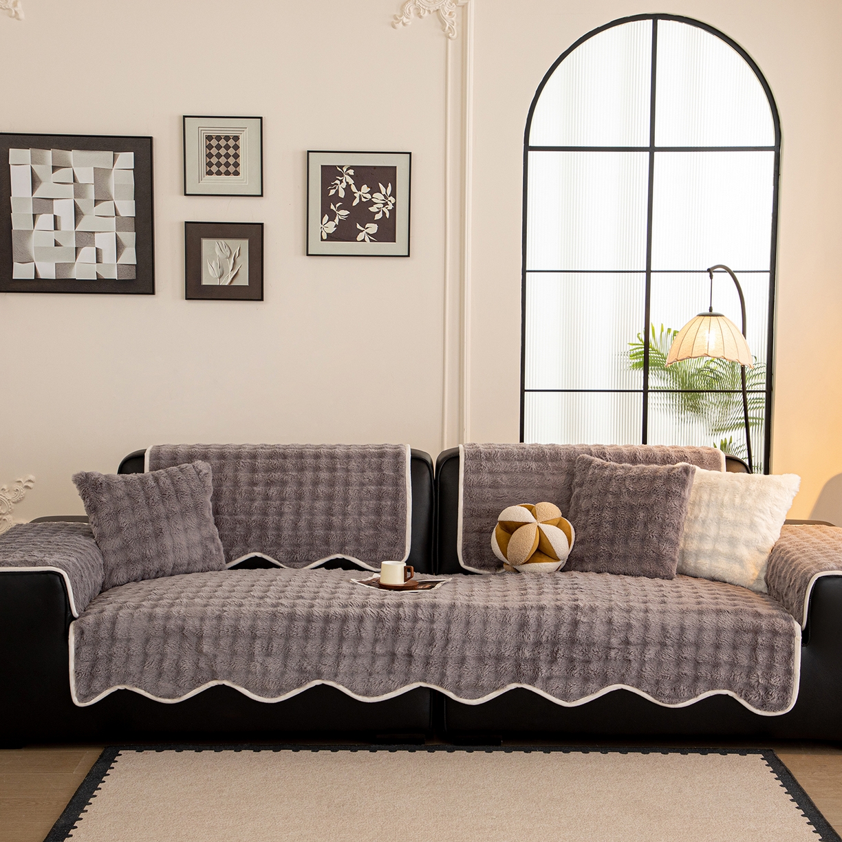 91家纺网 家纺一手货源 找家纺 沐沐家纺 2026新款兔毛沙发垫 深灰