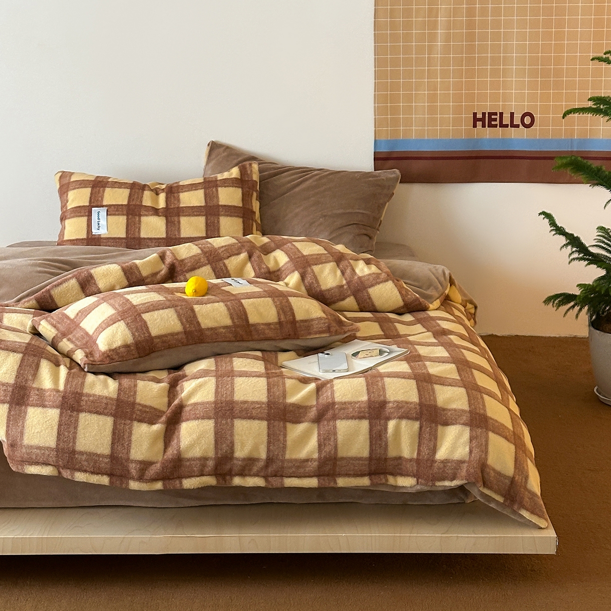 91家纺网 家纺一手货源 找家纺 （总）桃子家居 2025新款A类高级仿生绵羊绒织标工艺复古简约秋冬限定款加厚牛奶绒系列四件套