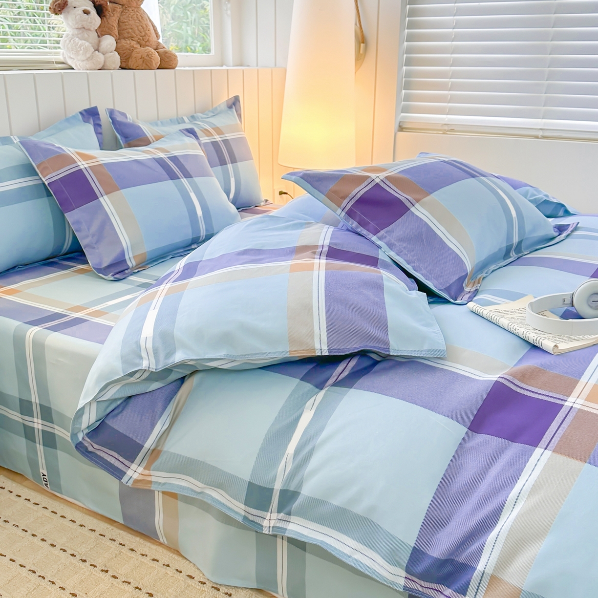 91家纺网 家纺一手货源 找家纺  简冠家纺 2025直播爆款北欧风亲肤植物羊绒磨毛四件套 彩韵