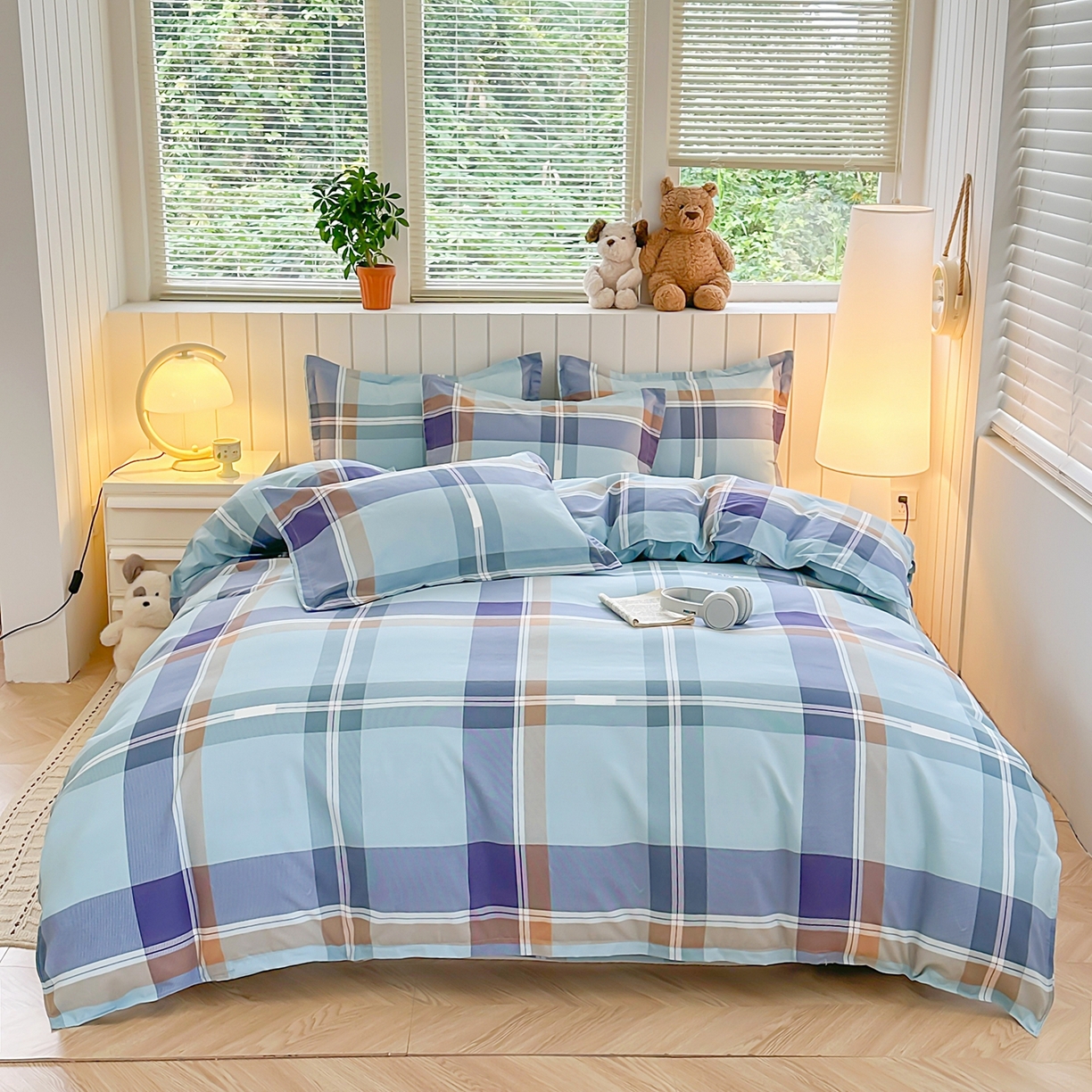  简冠家纺 2025直播爆款北欧风亲肤植物羊绒磨毛四件套 彩韵