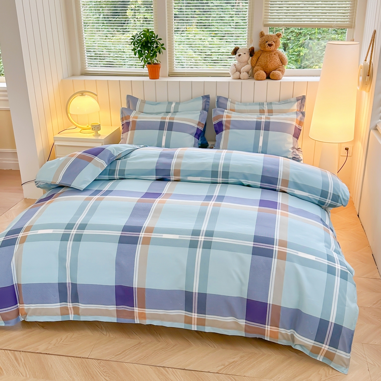 91家纺网 家纺一手货源 找家纺  简冠家纺 2025直播爆款北欧风亲肤植物羊绒磨毛四件套 彩韵