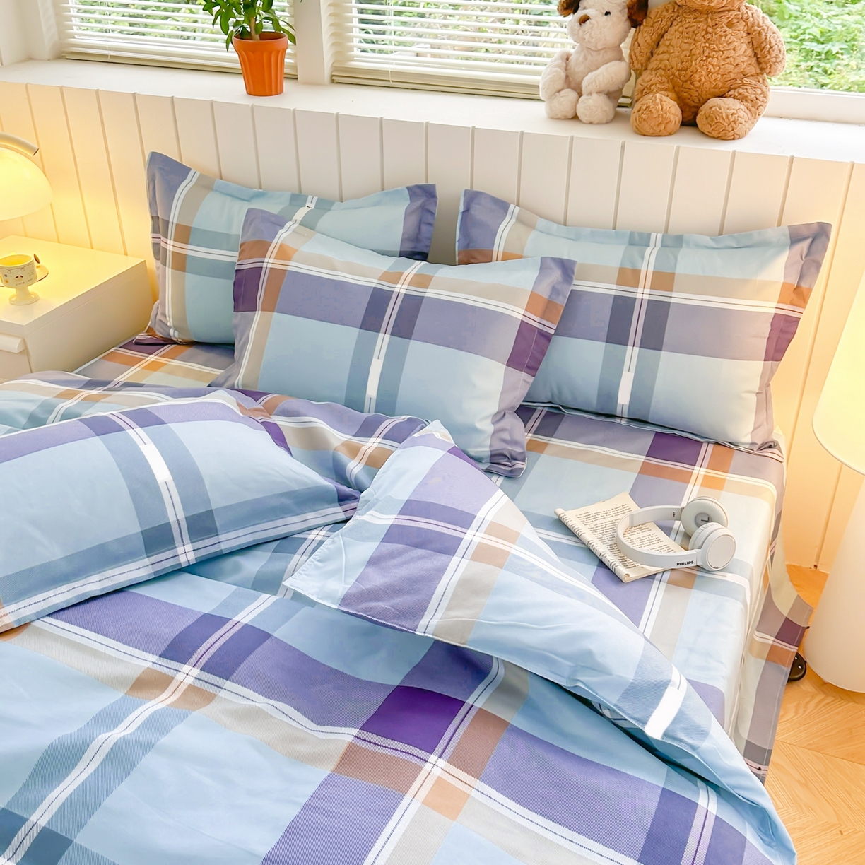 91家纺网 家纺一手货源 找家纺  简冠家纺 2025直播爆款北欧风亲肤植物羊绒磨毛四件套 彩韵