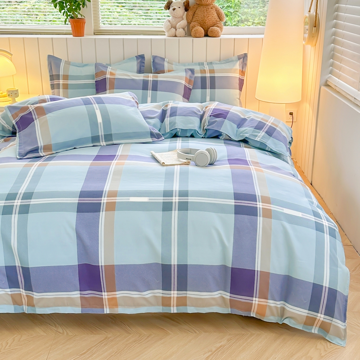 91家纺网 家纺一手货源 找家纺  简冠家纺 2025直播爆款北欧风亲肤植物羊绒磨毛四件套 彩韵