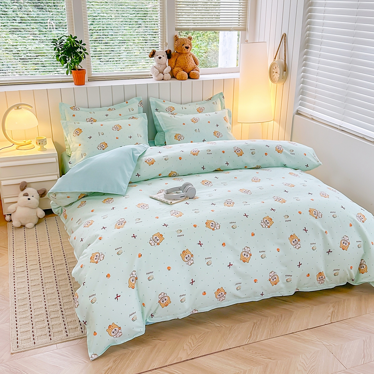 91家纺网 家纺一手货源 找家纺  简冠家纺 2025直播爆款北欧风亲肤植物羊绒磨毛四件套 调皮萌宠