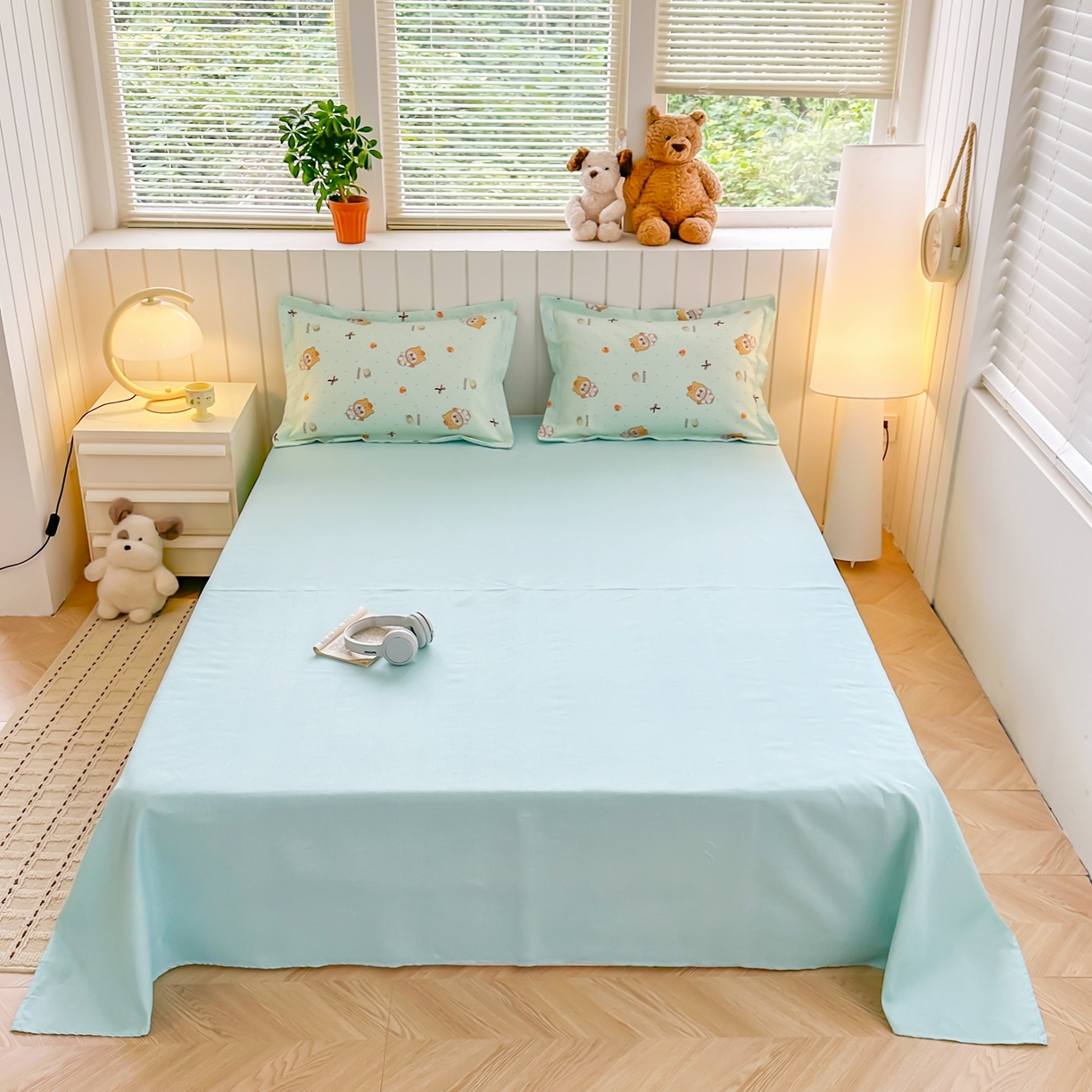 91家纺网 家纺一手货源 找家纺  简冠家纺 2025直播爆款北欧风亲肤植物羊绒磨毛四件套 调皮萌宠