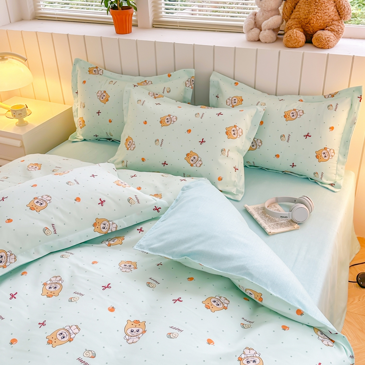 91家纺网 家纺一手货源 找家纺  简冠家纺 2025直播爆款北欧风亲肤植物羊绒磨毛四件套 调皮萌宠