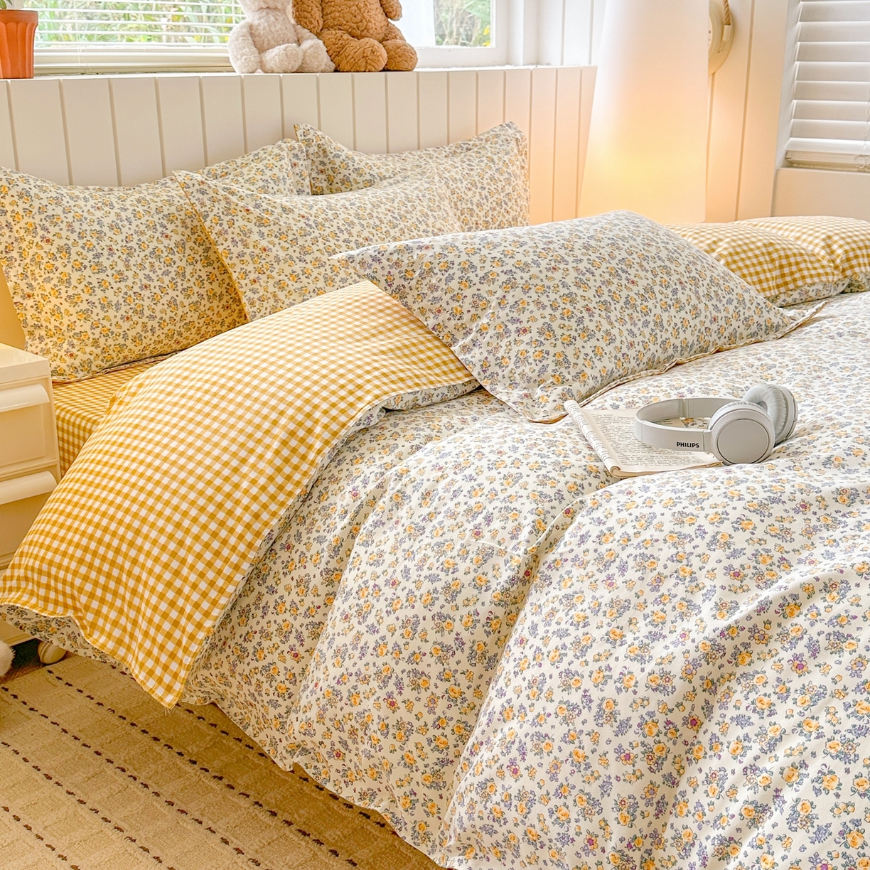 91家纺网 家纺一手货源 找家纺  简冠家纺 2025直播爆款北欧风亲肤植物羊绒磨毛四件套 花野仙踪