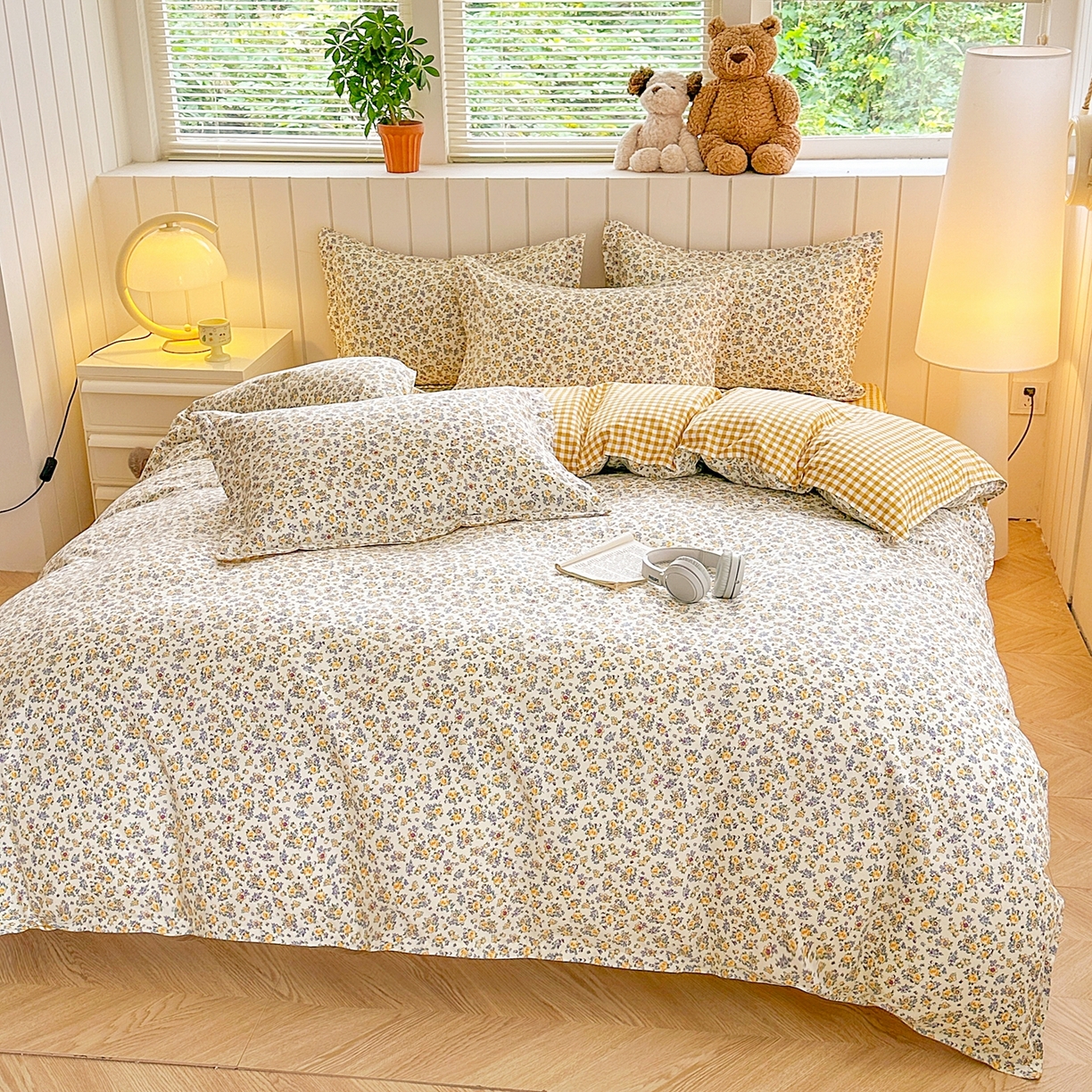 91家纺网 家纺一手货源 找家纺  简冠家纺 2025直播爆款北欧风亲肤植物羊绒磨毛四件套 花野仙踪