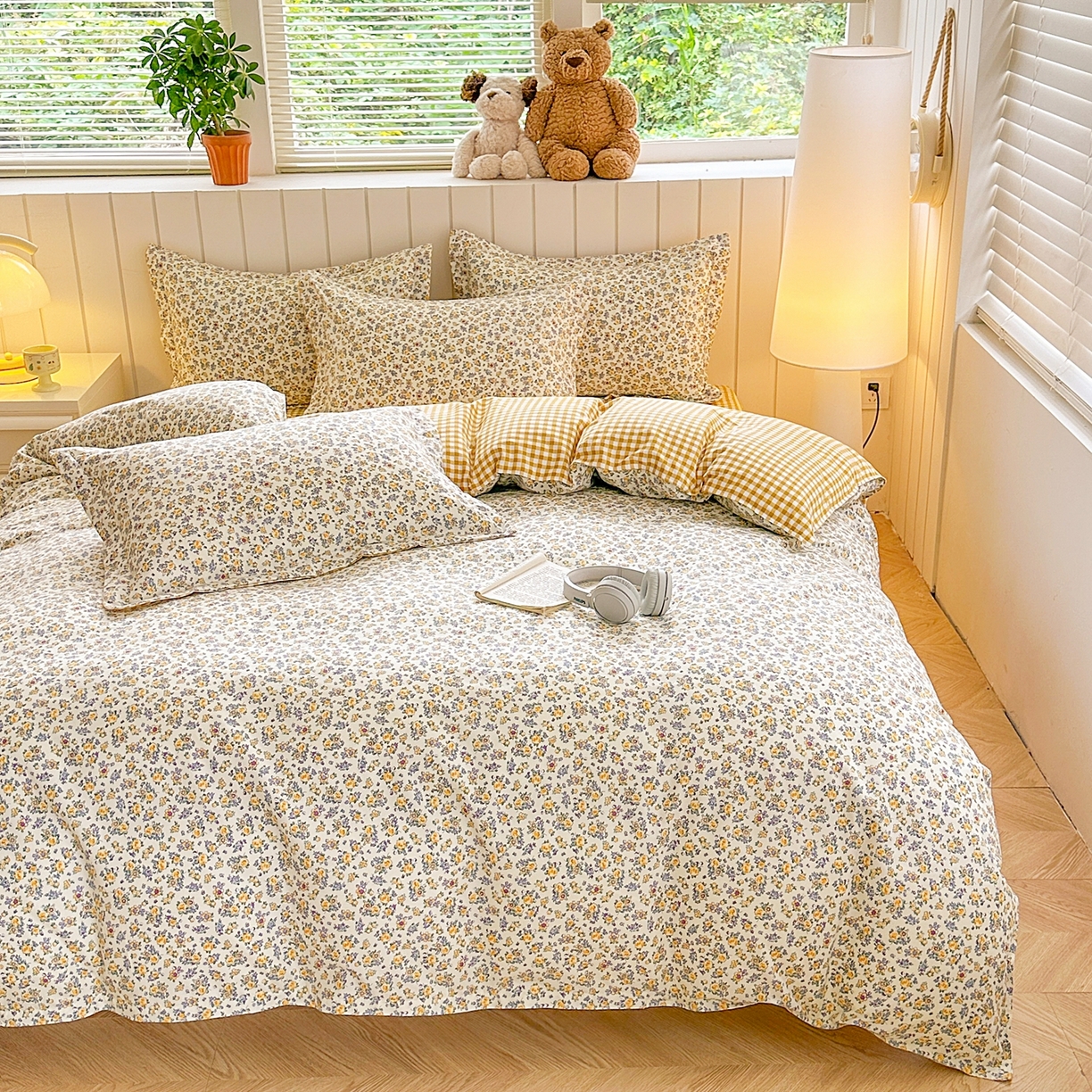 91家纺网 家纺一手货源 找家纺  简冠家纺 2025直播爆款北欧风亲肤植物羊绒磨毛四件套 花野仙踪