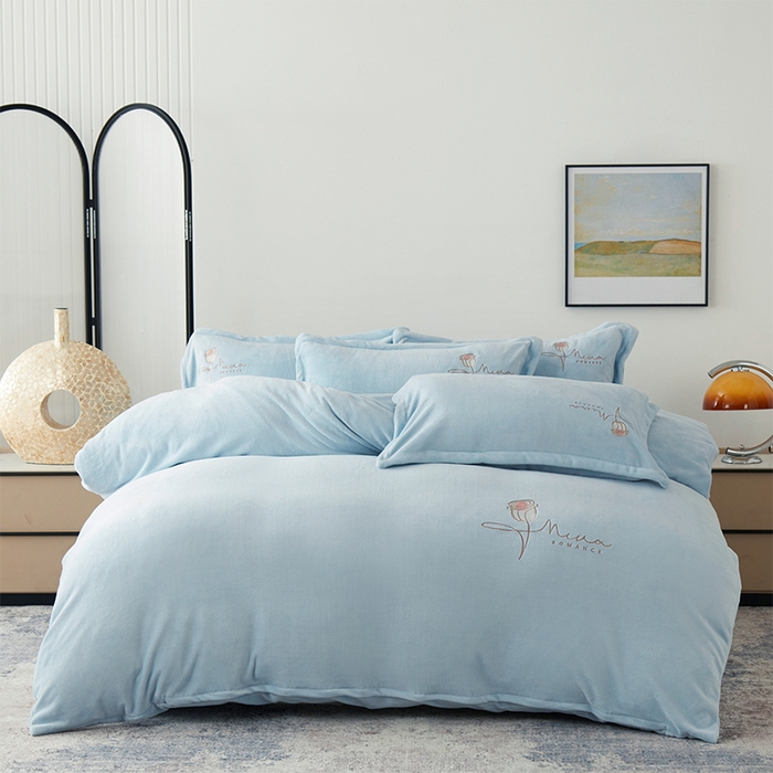 （总）（买家秀 爆款不断货）A类母婴级牛奶绒刺绣四件套珊瑚绒四件套雪花绒四件套刺绣牛奶绒四件套纯色牛奶绒套