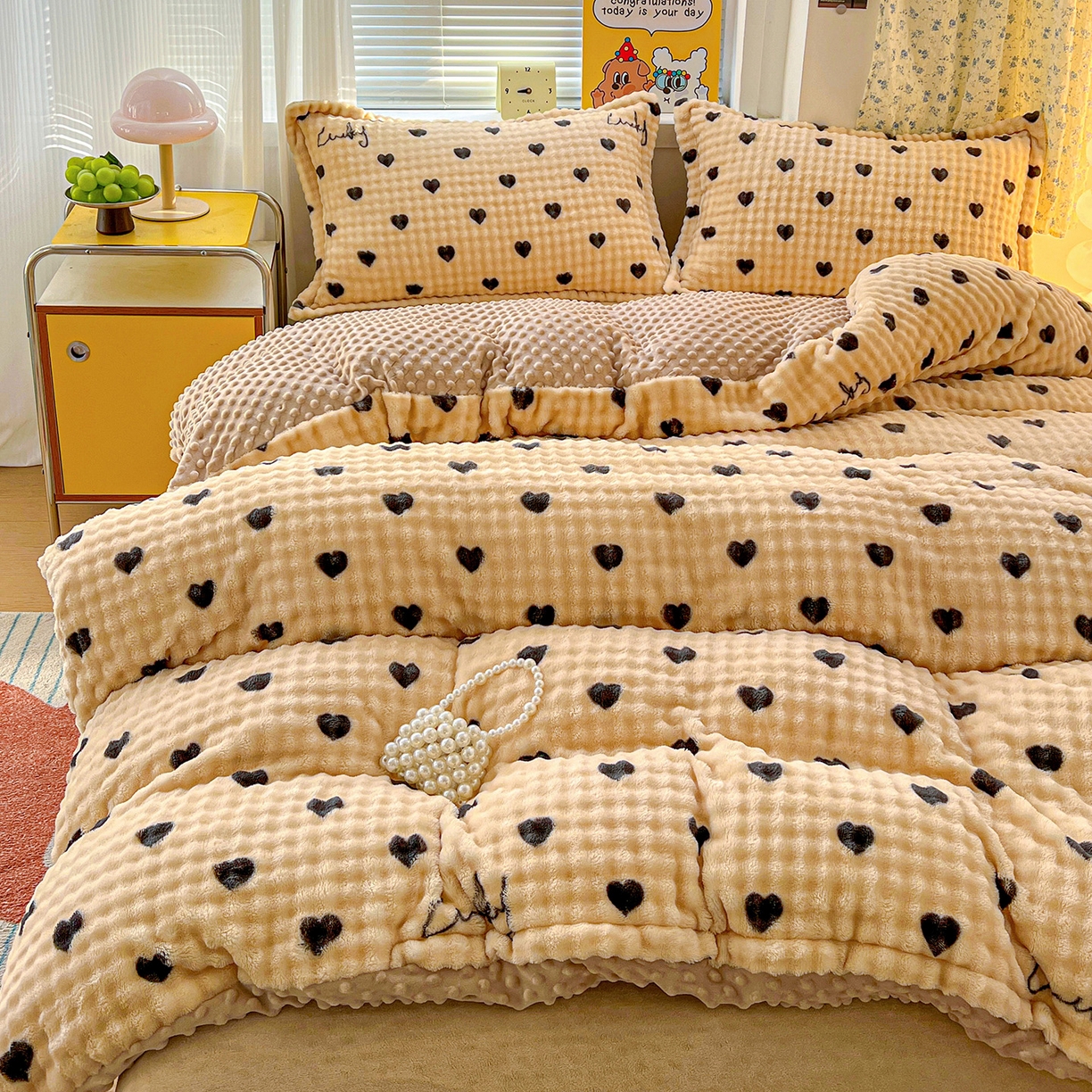 91家纺网 家纺一手货源 找家纺 （总）梦莱斯 2025新款泡泡绒豆豆绒加厚牛奶绒四件套 - 印花系列