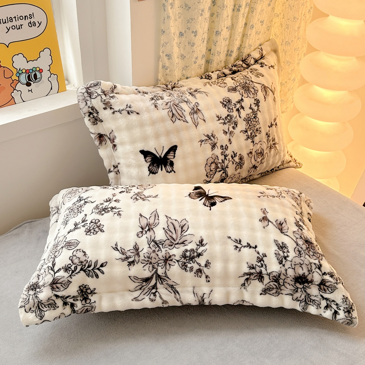 91家纺网 家纺一手货源 找家纺 梦莱斯 2025新款泡泡绒豆豆绒加厚牛奶绒四件套 - 印花系列 赫本蝴蝶