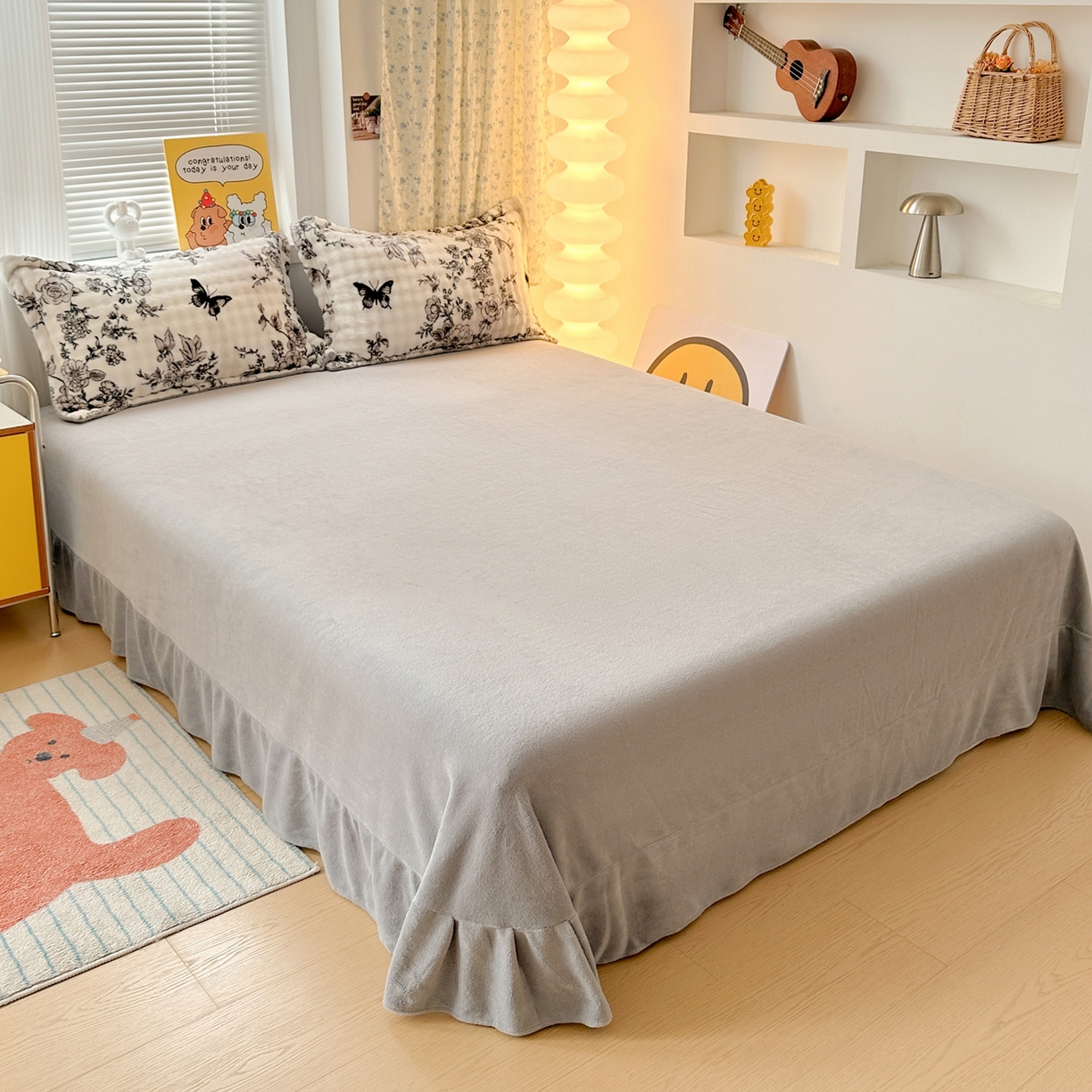 91家纺网 家纺一手货源 找家纺 梦莱斯 2025新款泡泡绒豆豆绒加厚牛奶绒四件套 - 印花系列 赫本蝴蝶