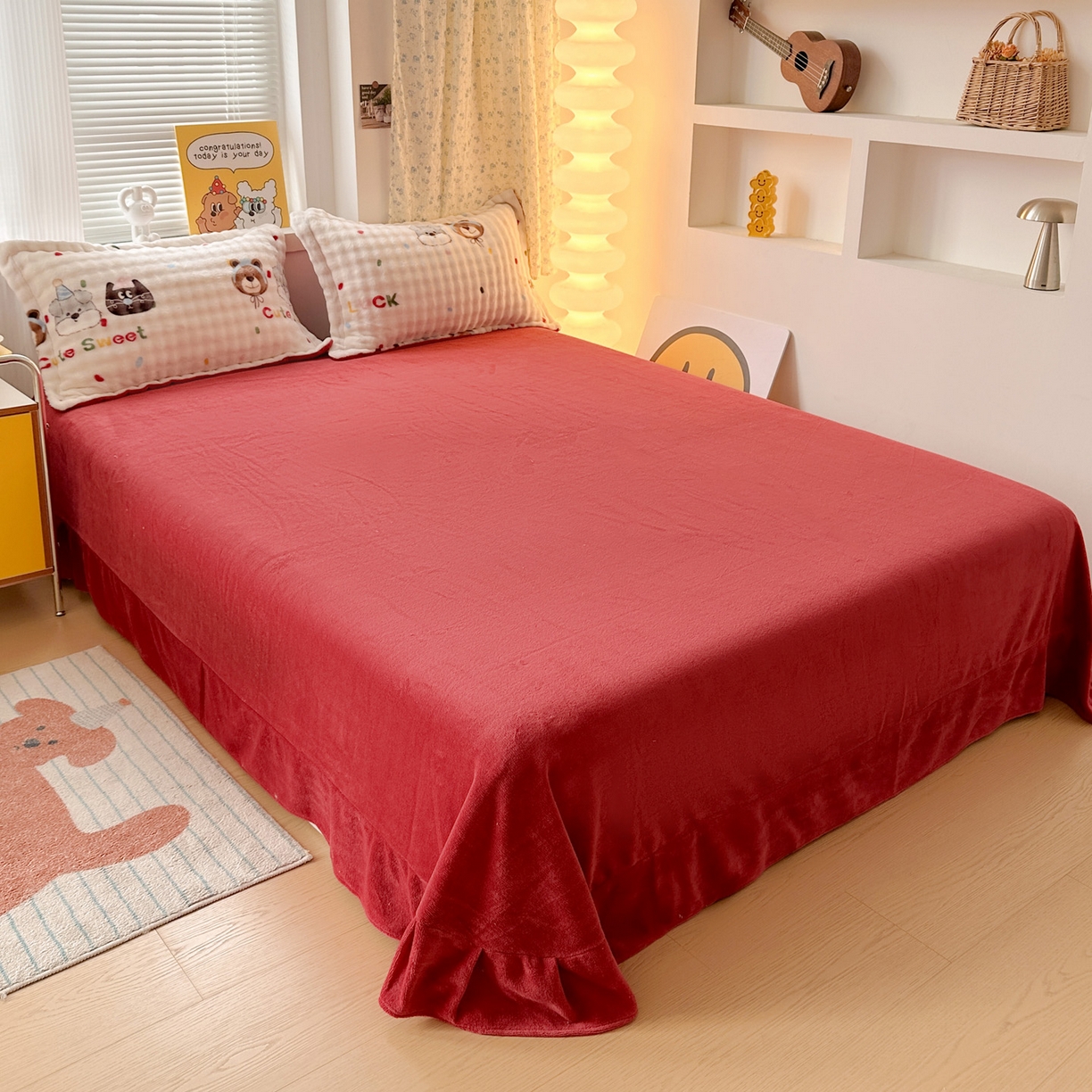 91家纺网 家纺一手货源 找家纺 梦莱斯 2025新款泡泡绒豆豆绒加厚牛奶绒四件套 - 印花系列 顽皮熊