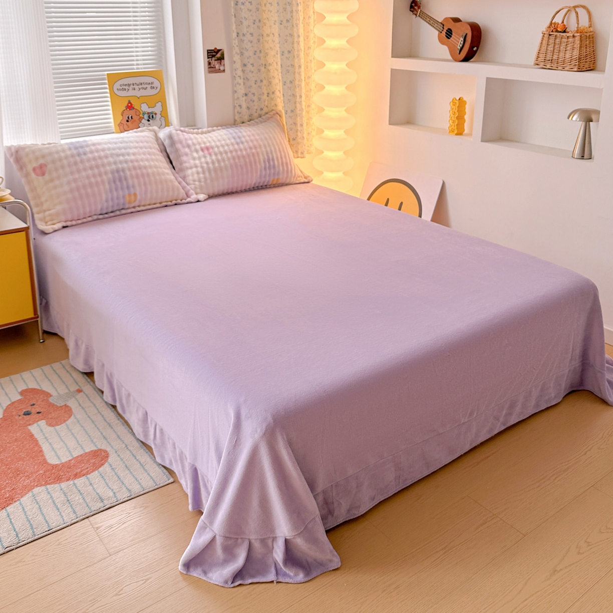 91家纺网 家纺一手货源 找家纺 梦莱斯 2025新款泡泡绒豆豆绒加厚牛奶绒四件套 - 印花系列 炫彩紫