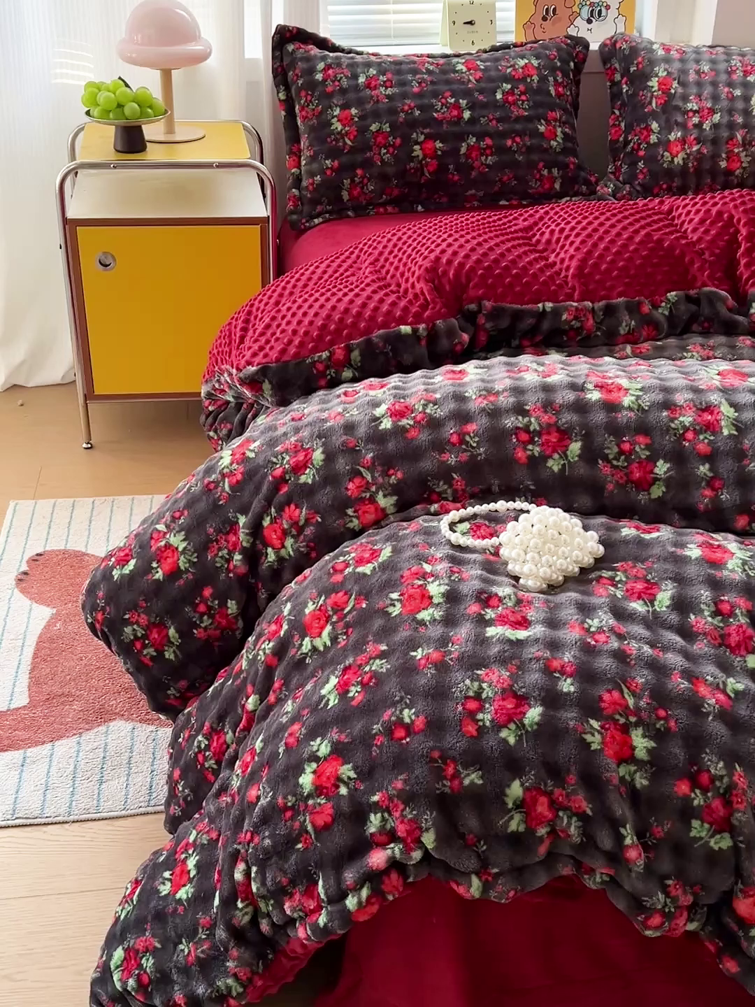 91家纺网 家纺一手货源 找家纺 梦莱斯 2025新款泡泡绒豆豆绒加厚牛奶绒四件套 - 印花系列 花妖