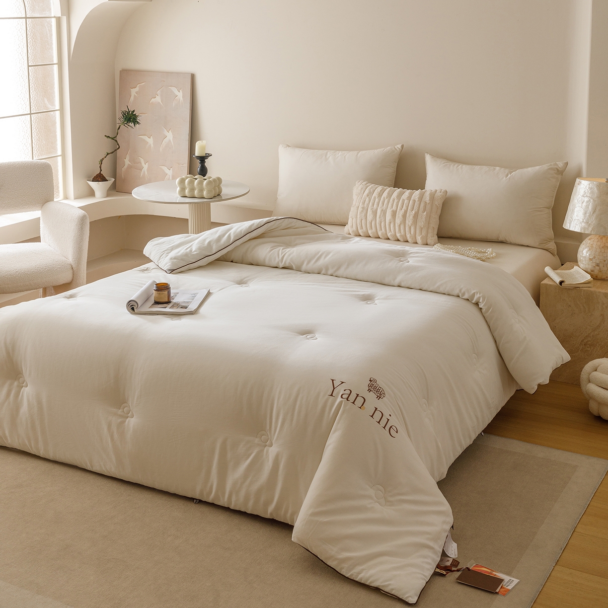 91家纺网 家纺一手货源 找家纺 米洛贝伊 2025新款羊焰焰欧洲羊毛被子被芯冬被 玉白