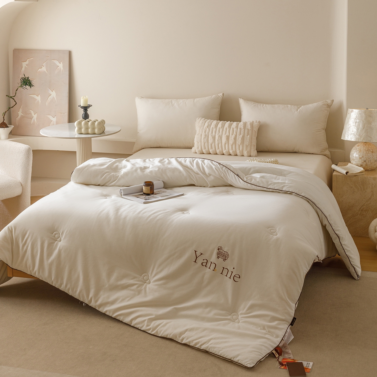 91家纺网 家纺一手货源 找家纺 米洛贝伊 2025新款羊焰焰欧洲羊毛被子被芯冬被 玉白