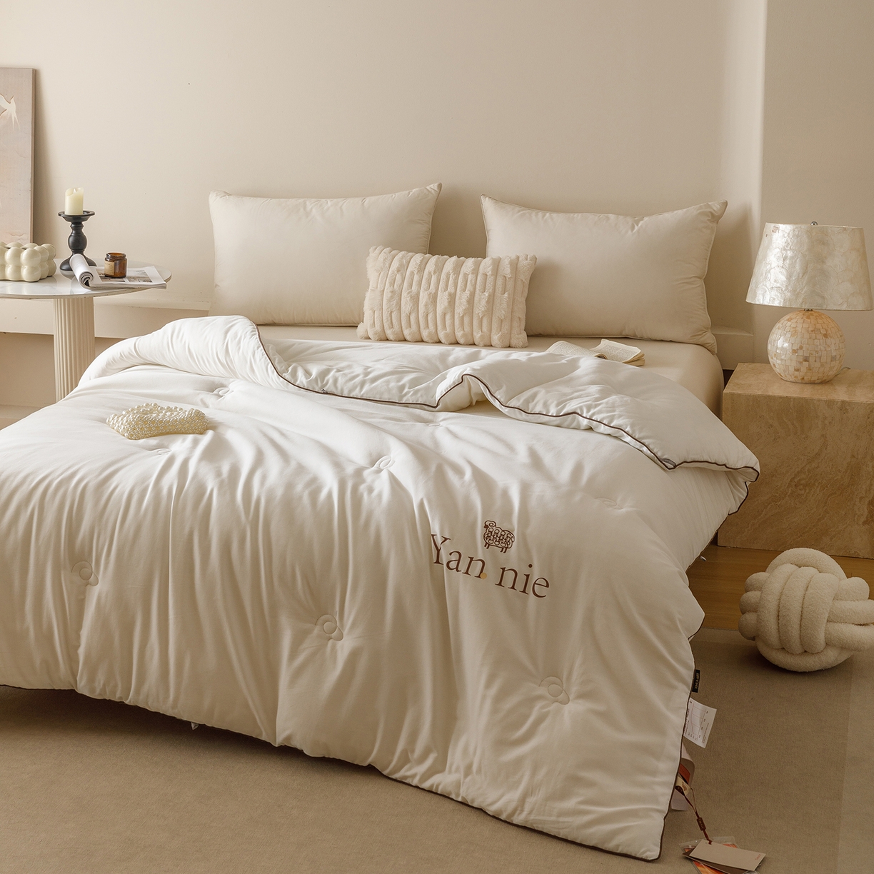 91家纺网 家纺一手货源 找家纺 米洛贝伊 2025新款羊焰焰欧洲羊毛被子被芯冬被 玉白