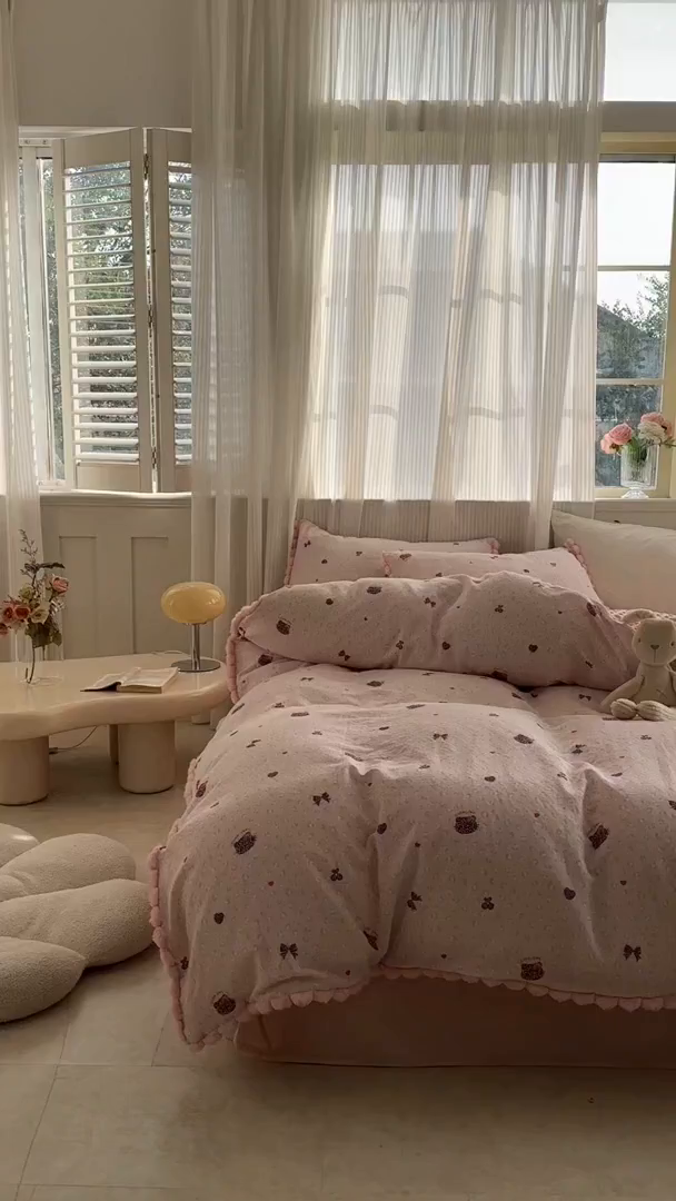 91家纺网 家纺一手货源 找家纺 （总）洋铭区（原狠狠爱） 2025新款秋冬毛绒球双层纱+豆豆绒四件套系列