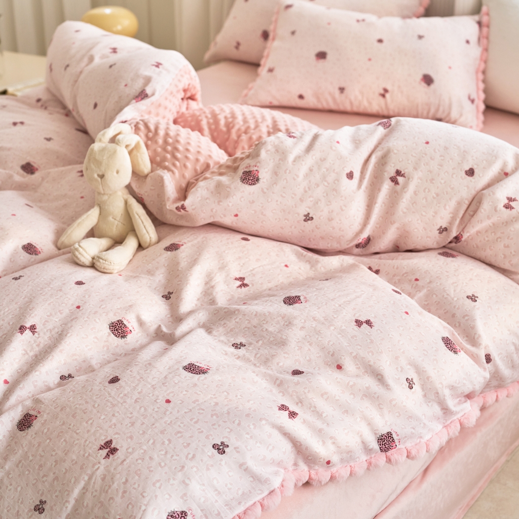 91家纺网 家纺一手货源 找家纺 （总）洋铭区（原狠狠爱） 2025新款秋冬毛绒球双层纱+豆豆绒四件套系列