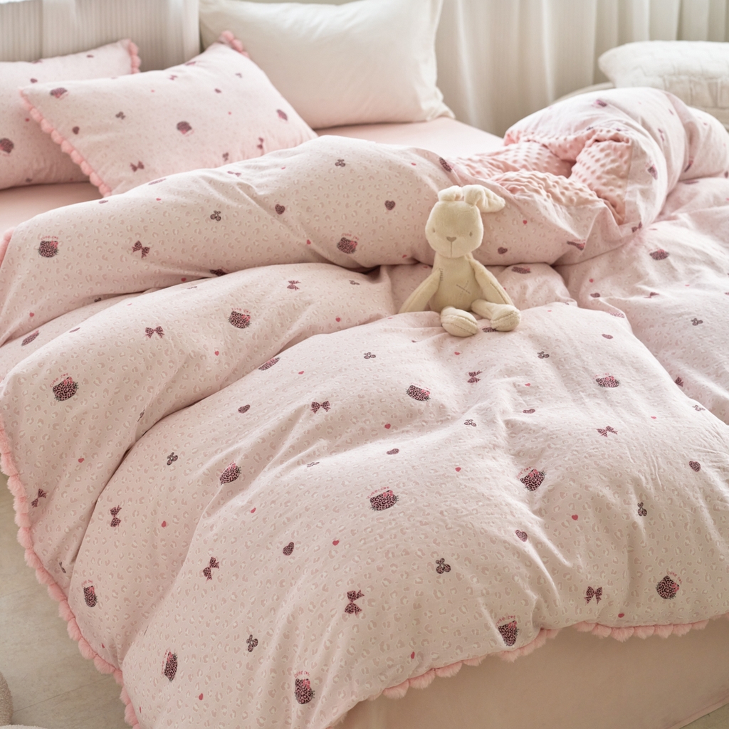 91家纺网 家纺一手货源 找家纺 （总）洋铭区（原狠狠爱） 2025新款秋冬毛绒球双层纱+豆豆绒四件套系列